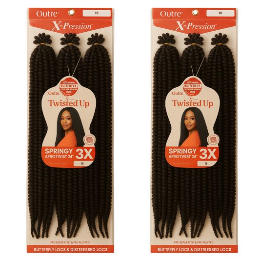 (2-Pack, 1B) 24" Outre Crochet Braids X-Pression Twisted Up 3X Springy Afro Twist 24"