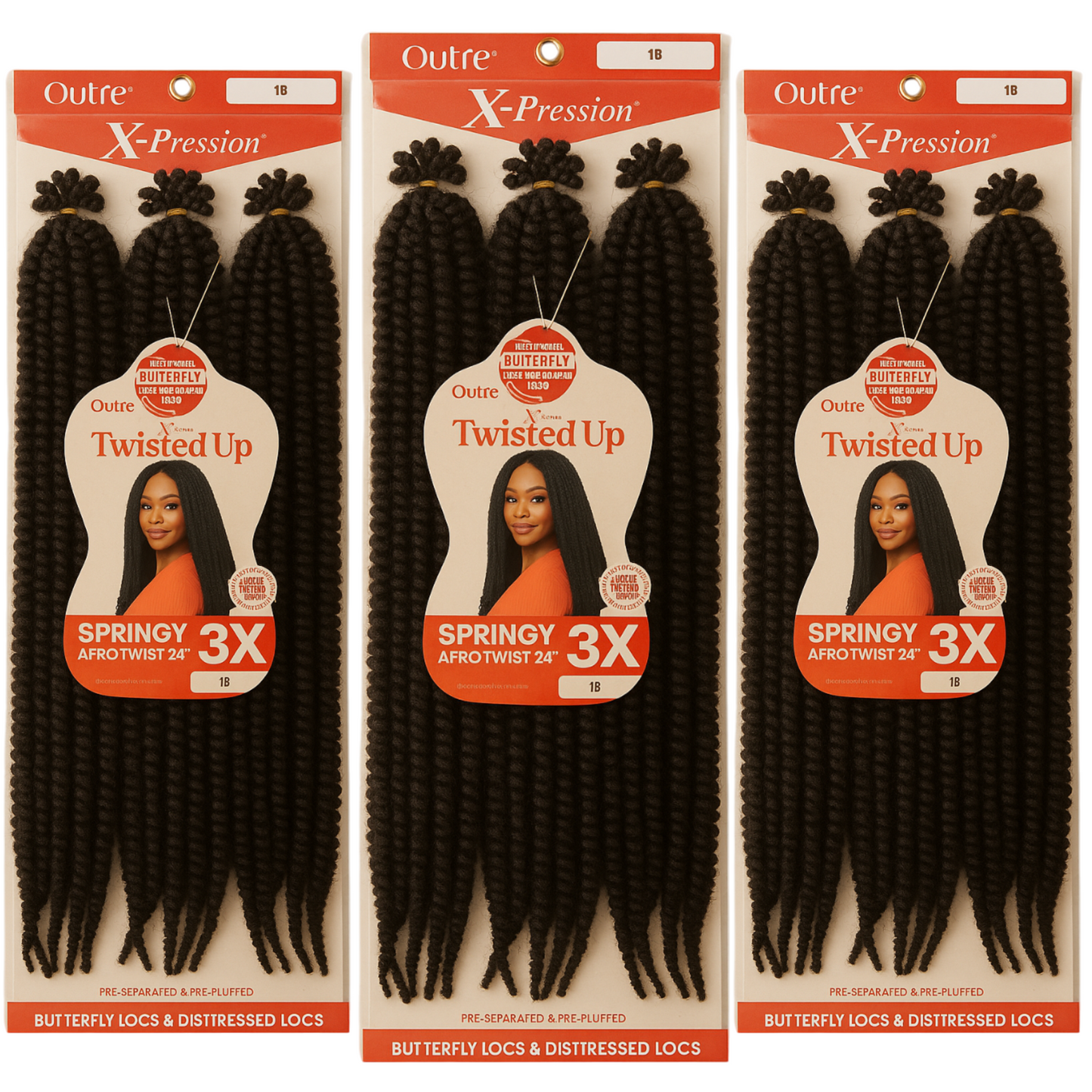 (3-Pack, 1B) 24" Outre Crochet Braids X-Pression Twisted Up 3X Springy Afro Twist 24"