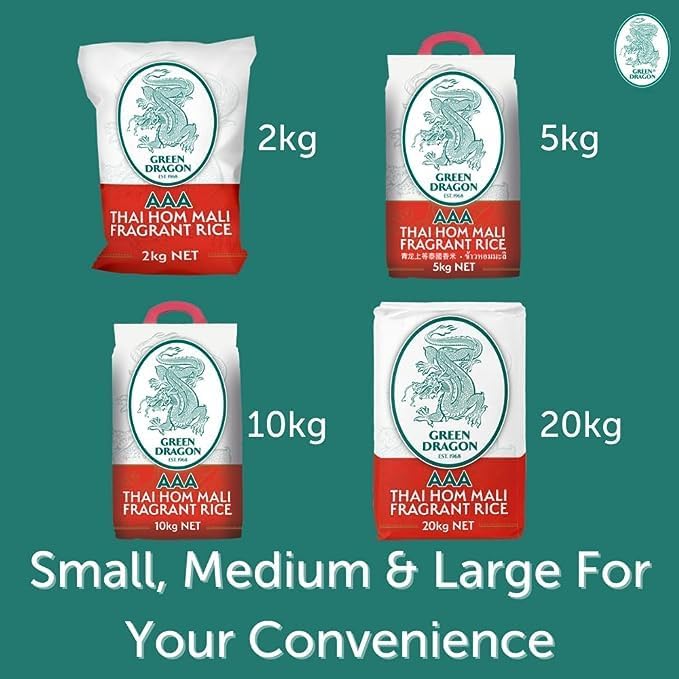 Green Dragon Long Grain Rice 10kg | long Grain Rice for Perfect, Fluffy Results | Sealed for Freshness | Ensuring Long Shelf Life | Pack for Home, Restaurants, or Meal Prepping