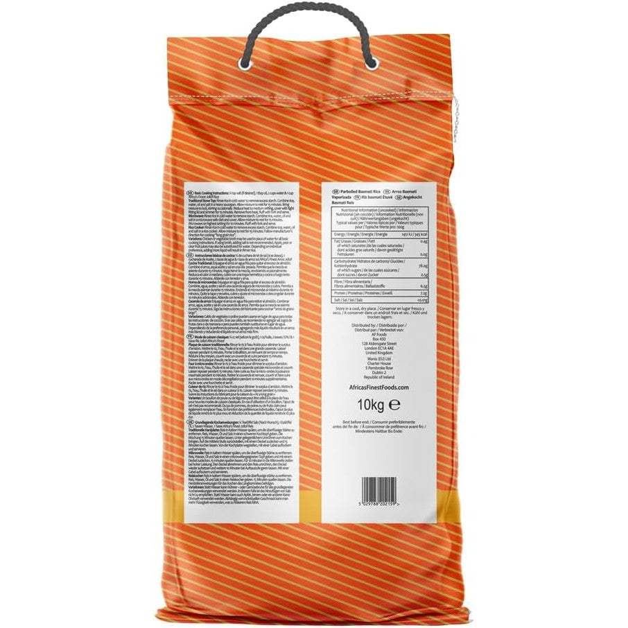 Africa’s Finest Jollof Rice 10kg, Pack of 1, Premium White Parboiled Basmati Rice for Jollof, Fluffy Texture, Perfect for Everyday Meals, Family Cooking & Large Portions