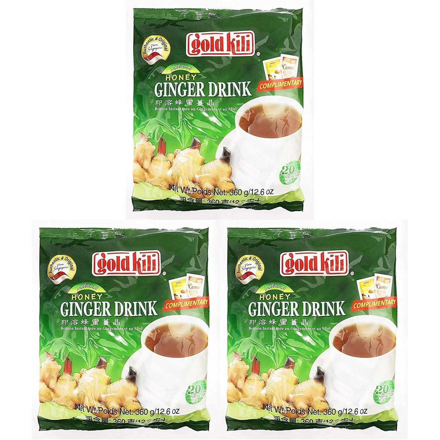 3 X Chinese Instant Ginger drink, Ginger Tea Gold Kili (20 Sachets)