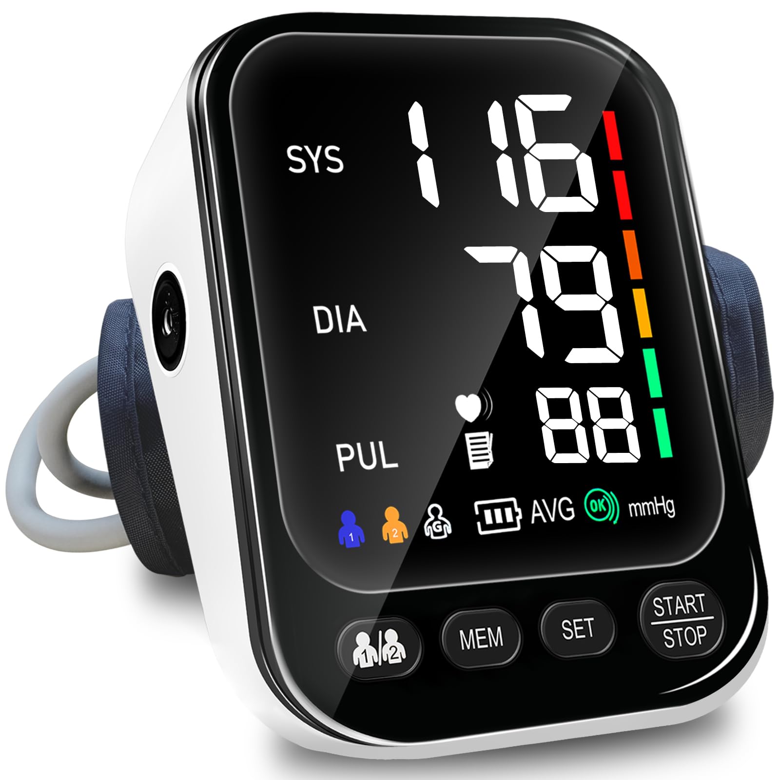 GLOXMART Professional Blood Pressure Monitors Large Cuff Blood Pressure Machine CE Approved UK, 2x199 Records Automatic Upper Arm BP Machine for Home Use 4.5in LED Backlit Adjustable Large Font Screen,Cuff 8 - 17 Inches - GLOXMART
