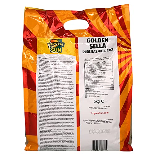 Tropical Sun Golden Sella Basmati Rice | Premium Basmati Rice 5kg | Long - Grain Perfect for Fluffy & Flavorful Rice Every Time (Pack of 1). - GLOXMART