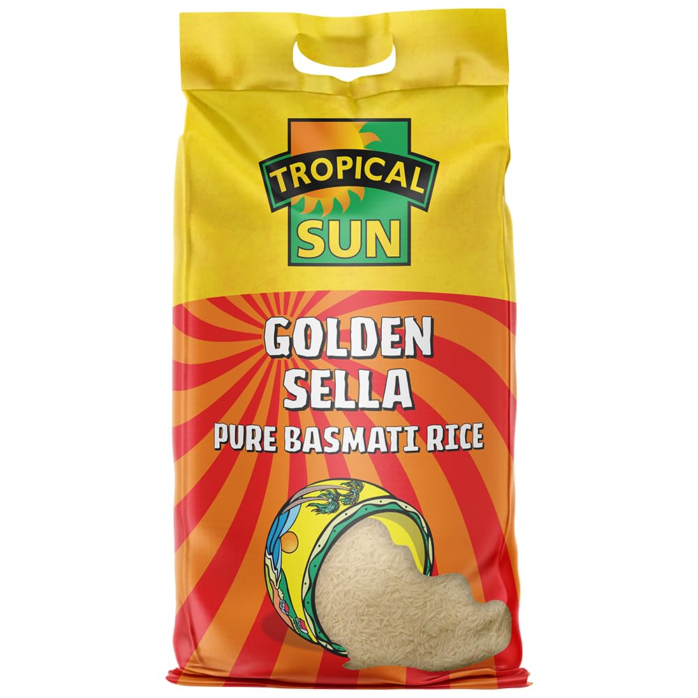 Tropical Sun Golden Sella Basmati Rice | Premium Basmati Rice 5kg | Long - Grain Perfect for Fluffy & Flavorful Rice Every Time (Pack of 1). - GLOXMART