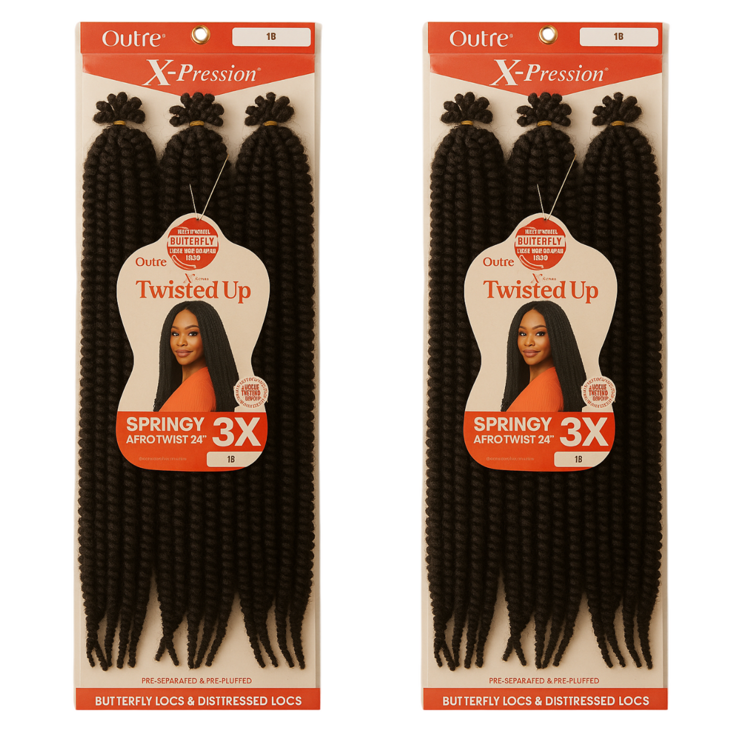 (2-Pack, 1B) 24" Outre Crochet Braids X-Pression Twisted Up 3X Springy Afro Twist 24"