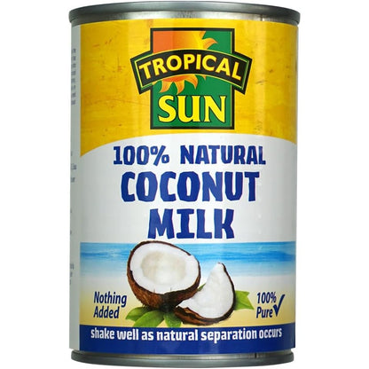 Tropical Sun Coconut Milk 400ml Pack of 6 | 100% Natural Canned Milk from Fresh Coconuts | Rich & Creamy Gluten-Free,Dairy-Free Vegan for Cooking, Baking, Curries & Smoothies