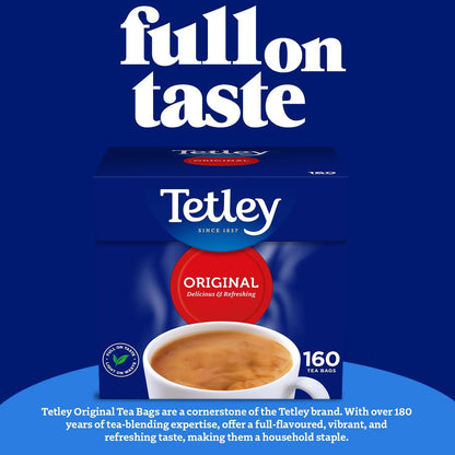Tetley Original Black Tea Bags - Full Flavoured British Brew - Perfect for Breakfast or Anytime - Rainforest Alliance Certified - 160 Teabags (1 Pack)