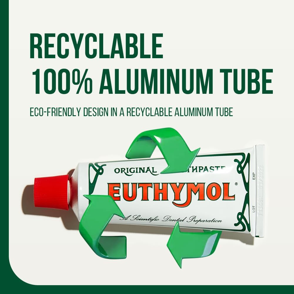Euthymol Original Toothpaste 75ml x 6, Fluoride Free Anti-Plaque Antibacterial Cavity Teeth Gums Clean Healthy Protection Refresh Daily Oral Enamel Dental Care