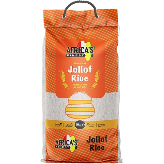 Africa’s Finest Jollof Rice 10kg, Pack of 1, Premium White Parboiled Basmati Rice for Jollof, Fluffy Texture, Perfect for Everyday Meals, Family Cooking & Large Portions