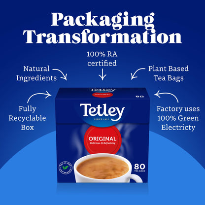Tetley Original Black Tea Bags - Full Flavoured British Brew - Perfect for Breakfast or Anytime - Rainforest Alliance Certified - 160 Teabags (1 Pack)