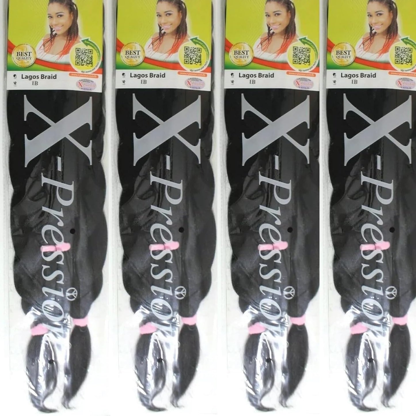 X-Pression 1B 4 PACK XPRESSION LAGOS BRAID Pre-Pulled Hair Extension, Braiding Hair, 42″ & 46″ Pack, (Colour 1B, Natural Black), 4.0 count