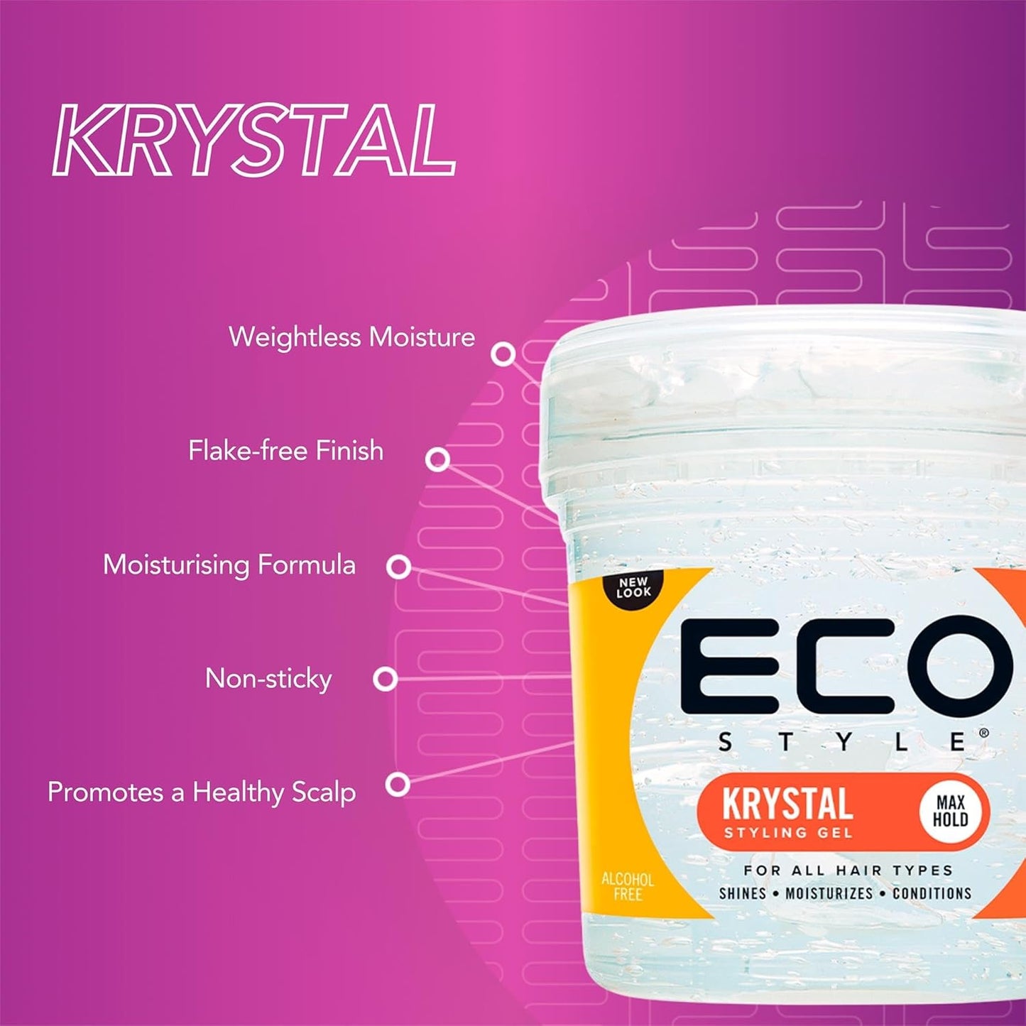 Eco Style Krystal Eco Styler Hair Gel, Hydrate and Style, Alcohol-Free, Clear 473 ml (Pack of 1)