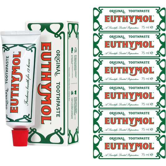 Euthymol Original Toothpaste 75ml x 6, Fluoride Free Anti-Plaque Antibacterial Cavity Teeth Gums Clean Healthy Protection Refresh Daily Oral Enamel Dental Care