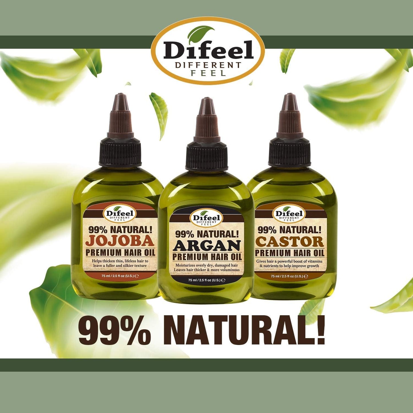 Difeel Premium 99% Natural Castor Hair Oil, Helps Promote Healthy Hair Growth, Nourishes Scalp & Strengthens Roots 235 ml