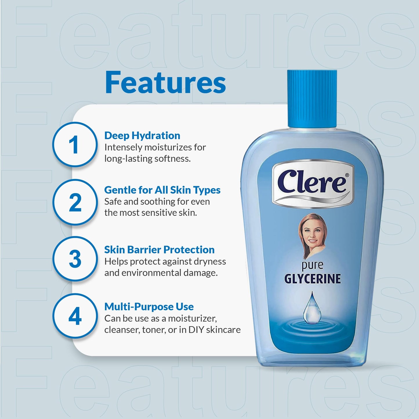CLERE 100% Pure Glycerin Liquid for Versatile Body Skin Care, Glycerine for Face Moisturizes Dry Skin & Softens, Glycerol Reduces Stretch Marks 100 ml (Pack of 1) Sourced by Bronx International Ltd