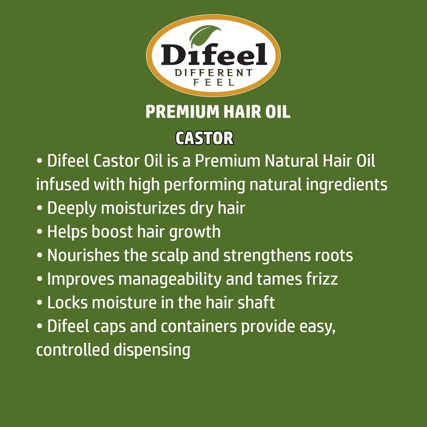 Difeel Premium 99% Natural Castor Hair Oil, Helps Promote Healthy Hair Growth, Nourishes Scalp & Strengthens Roots 235 ml