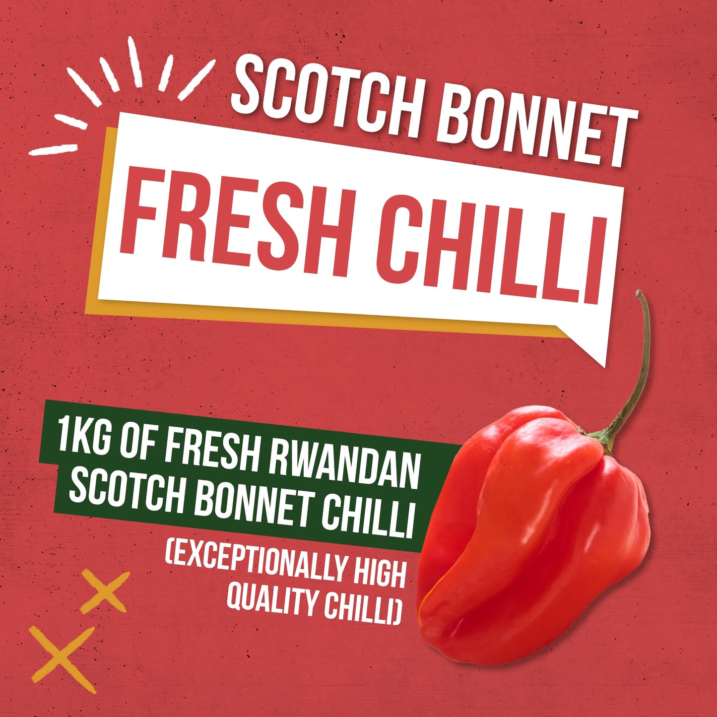 Fresh Scotch Bonnet Chillies 1kg - Vegan, Very Hot and Spicy, Fresh Red Scotch Bonnet Chillies from Rwanda for Cooking