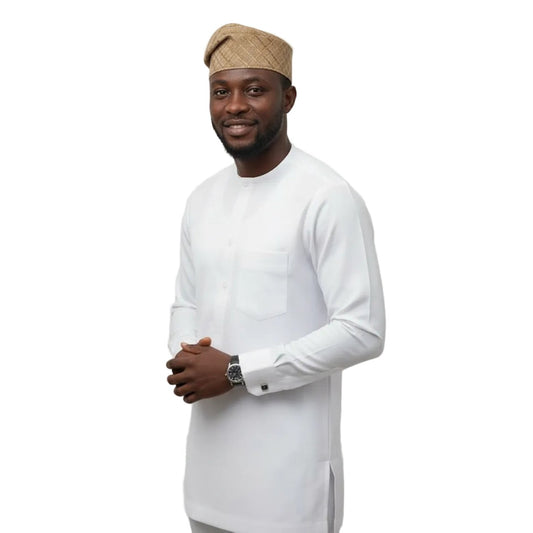 Premium Aso-Oke Yoruba Men Cap | African Cap for Weddings, Parties and Other Events | M 23" - Golden