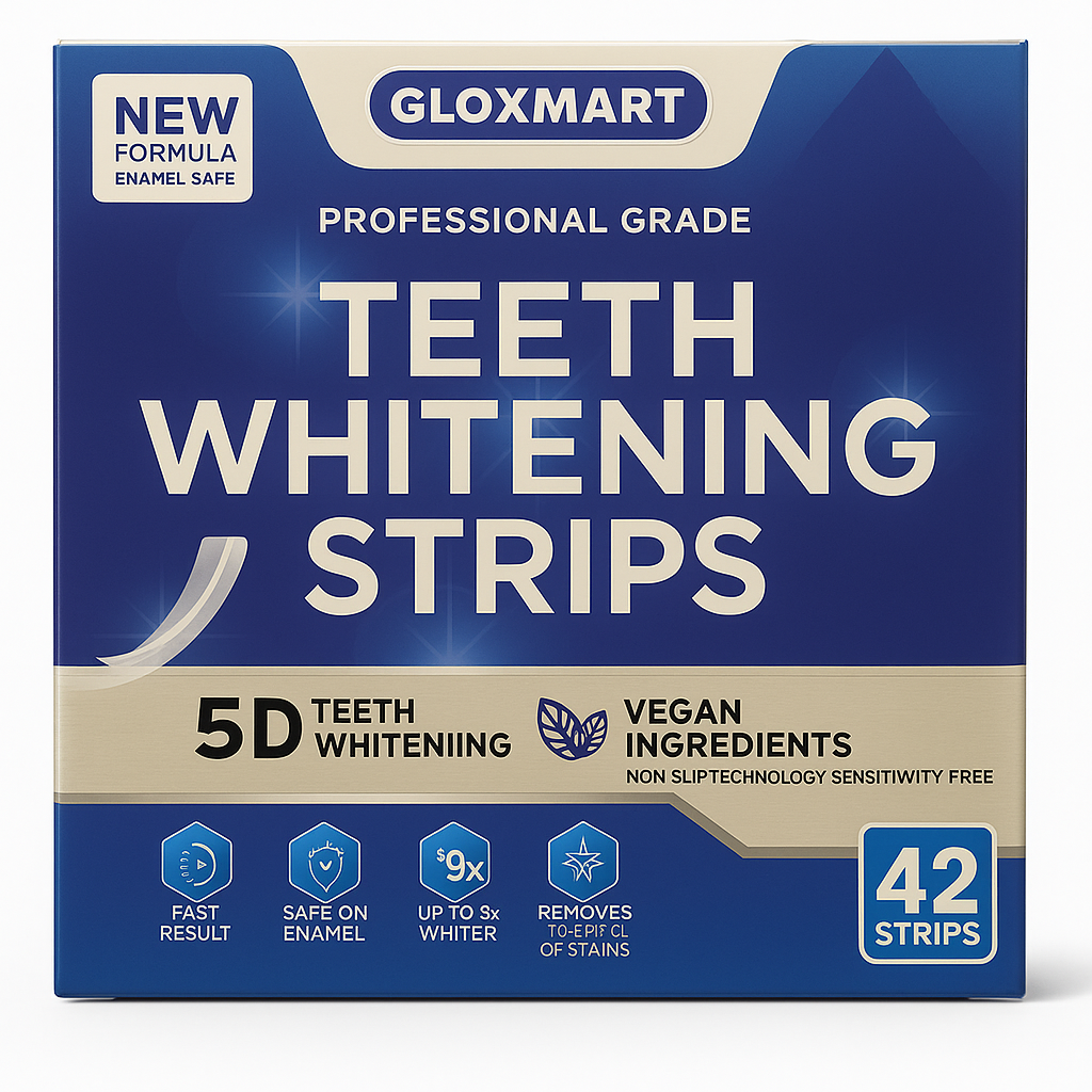 Gloxmart 5D Teeth Whitening Strips 42 Count + Pen | Professional Grade, Sensitivity Free
