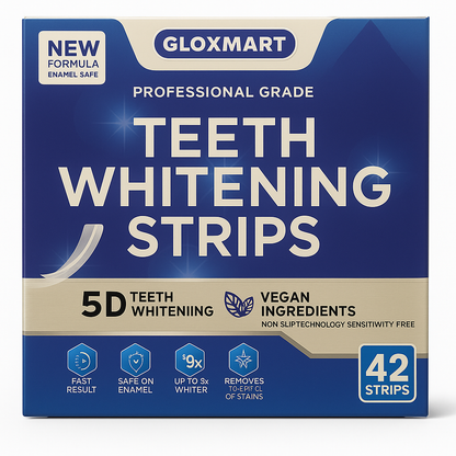 Gloxmart 5D Teeth Whitening Strips 42 Count + Pen | Professional Grade, Sensitivity Free