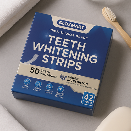 Gloxmart 5D Teeth Whitening Strips 42 Count + Pen | Professional Grade, Sensitivity Free