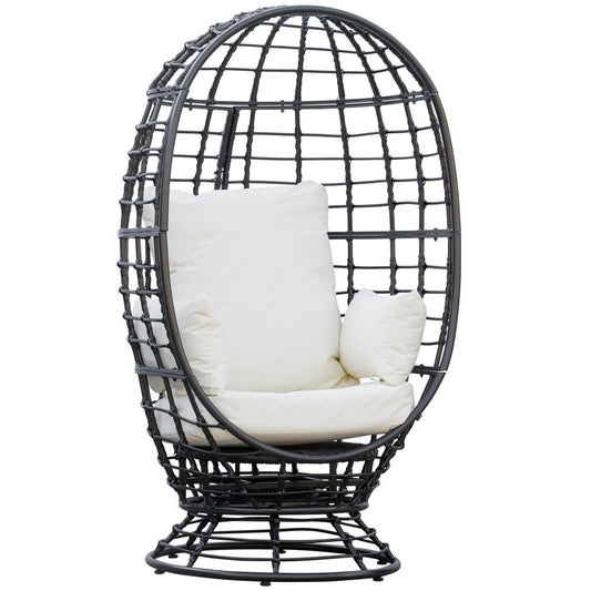Swivel Egg Chair Rattan Outdoor Chair with Cushion for Patio Black