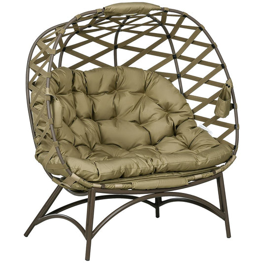 2 Seater Egg Chair Outdoor with Cushion, Cup Pockets - Khaki