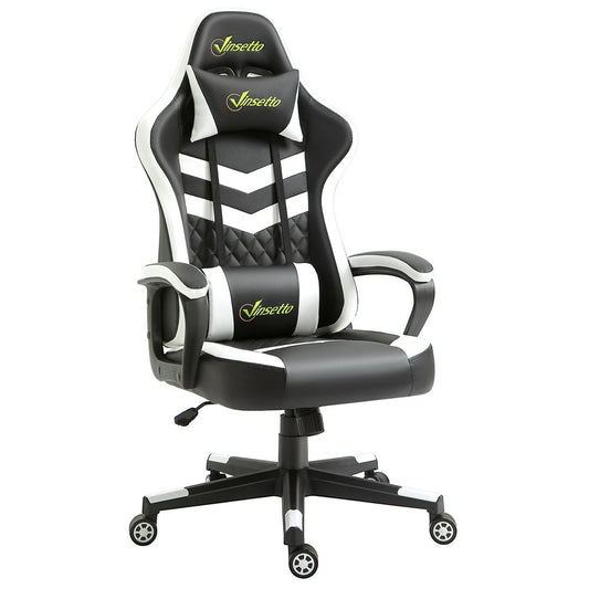 Racing Gaming Chair w/ Lumbar Support, Headrest, Gamer Office Chair, Black White