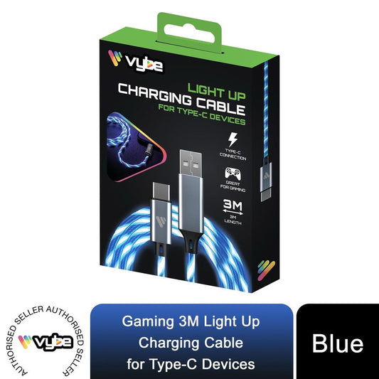 Vybe Great for Gaming 3M Light Up Charging Cable for Type-C Devices - Blue