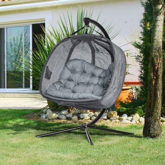 Double Hanging Egg Chair 2 Seaters Swing Hammock w/ Cushion, Grey