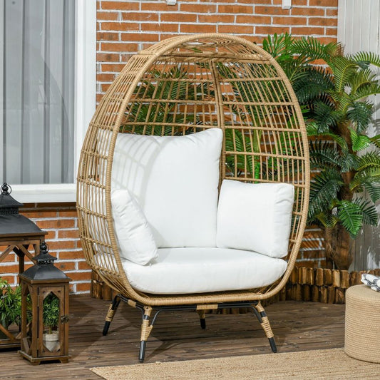 Round PE Rattan Outdoor Egg Chair w/ Padded Cushions for Garden, Khaki