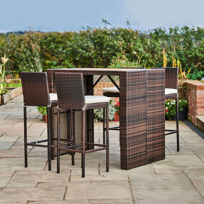 5 Pcs Rattan Garden Patio Furniture Bar Dining Table & Chair Set