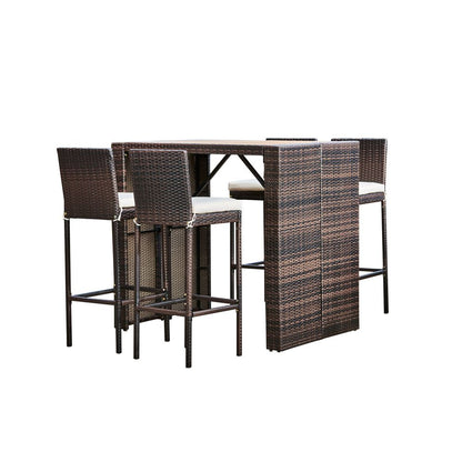 5 Pcs Rattan Garden Patio Furniture Bar Dining Table & Chair Set
