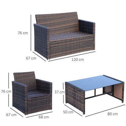 4pc Patio Garden Rattan Wicker Sofa 2-Seater Loveseat Chair Table Brown